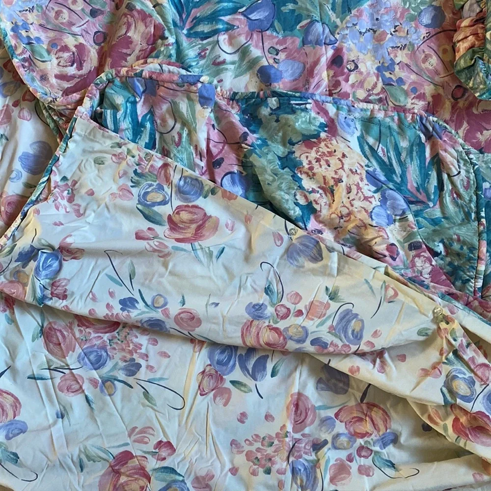 Watercolor Monet Like Colorful GRN Floral QUEEN Duvet Cover 2 Shams & Pillow SET